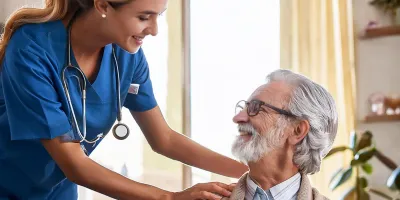 Verpleegkundige die een man verzorgt